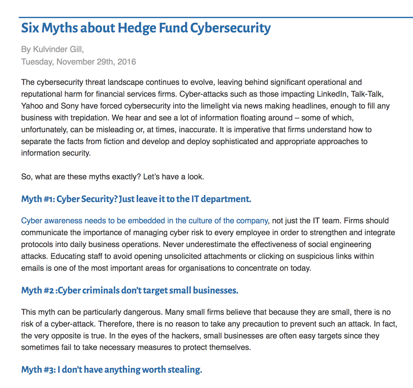Six Myths about Hedge Fund Cybersecurity